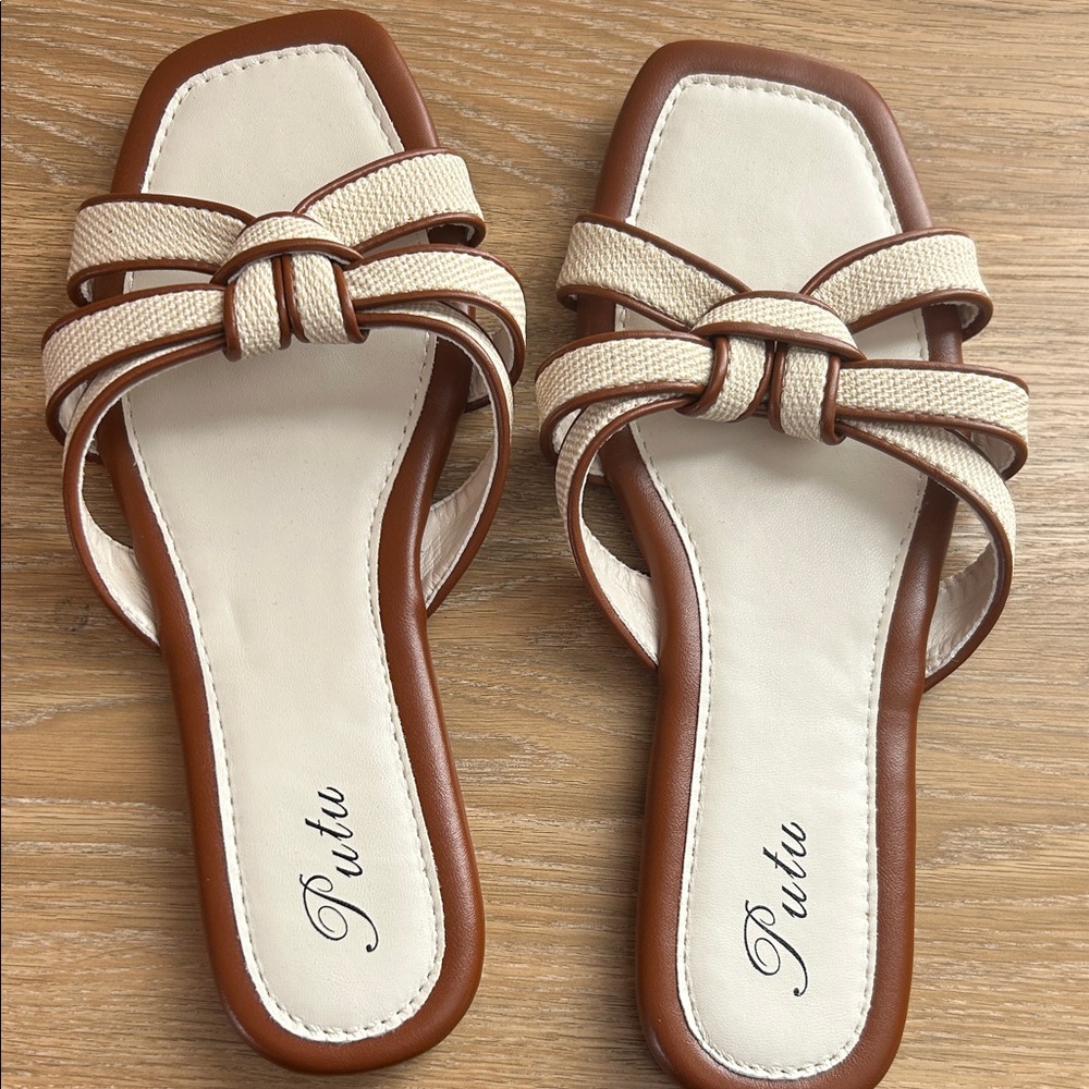 Women's Cream and Brown Sandals